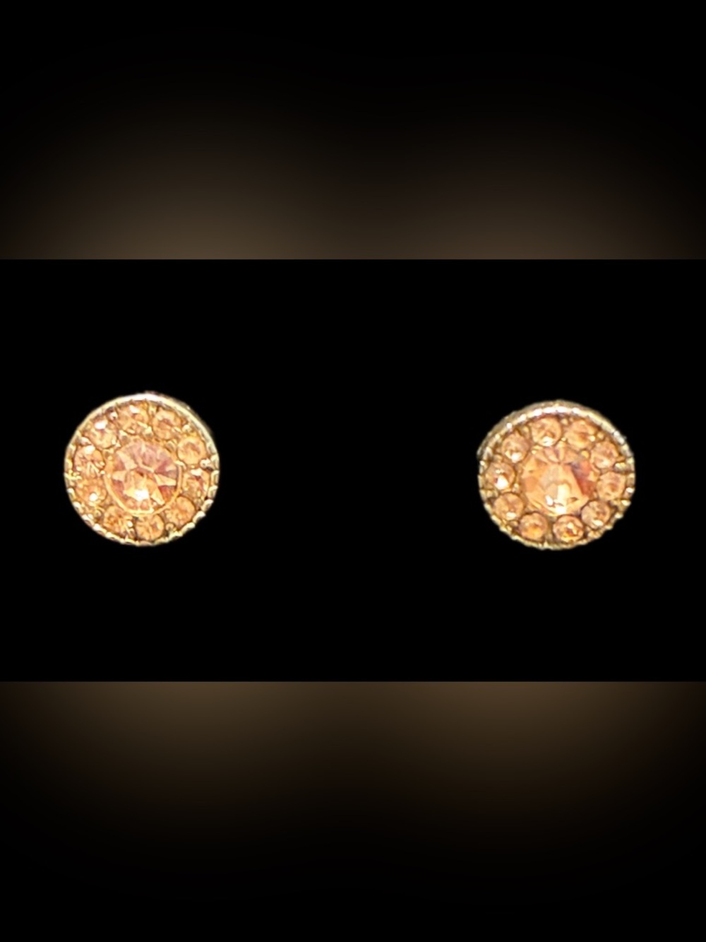 EUC Gold-Tone Pink Crystal Pave  Round Stud Earrings